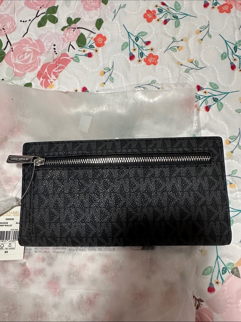 Michael Kors Black MK Logo Zip-Front Continental Wallet